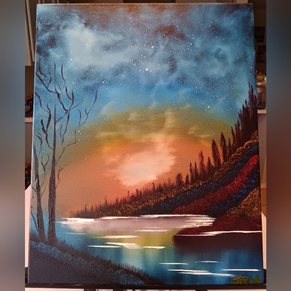 Lakeside Rainbow Oil Painting